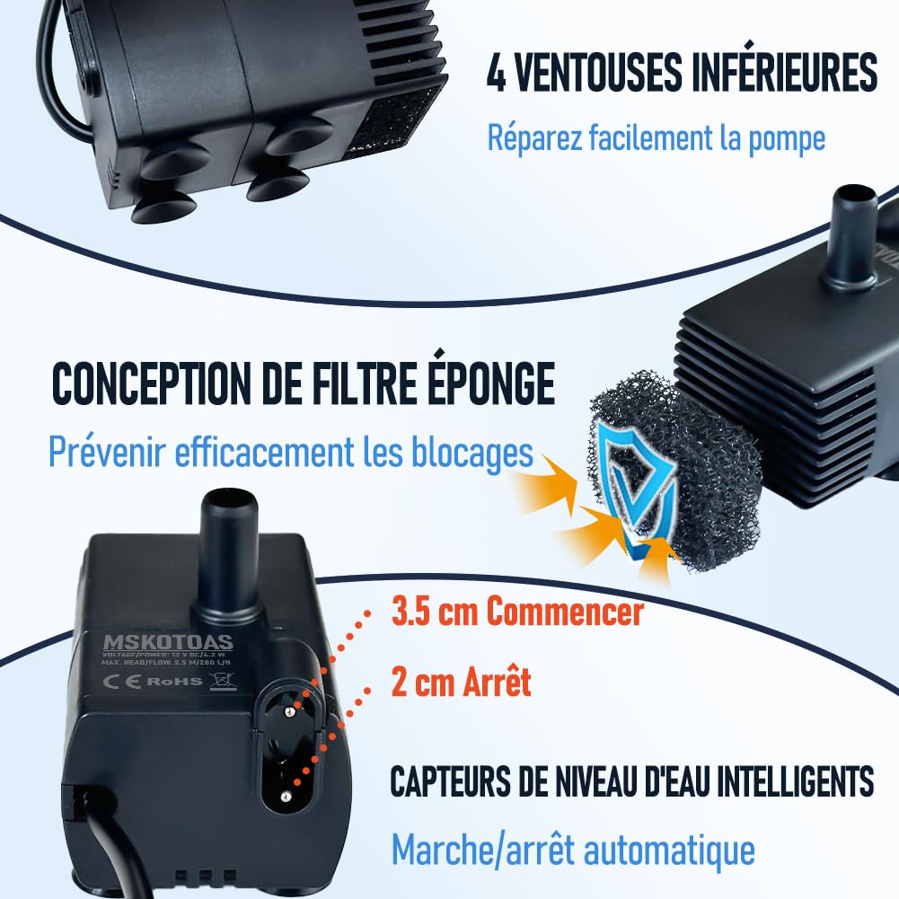 Petite pompe de puisard automatique avec capteur d'eau, élévation de 2,5 m, 280 L/h, 115V/230V mini pompe à condensats avec interrupteur à flotteur pour déshumidificateur, climatiseur, sous-sol
