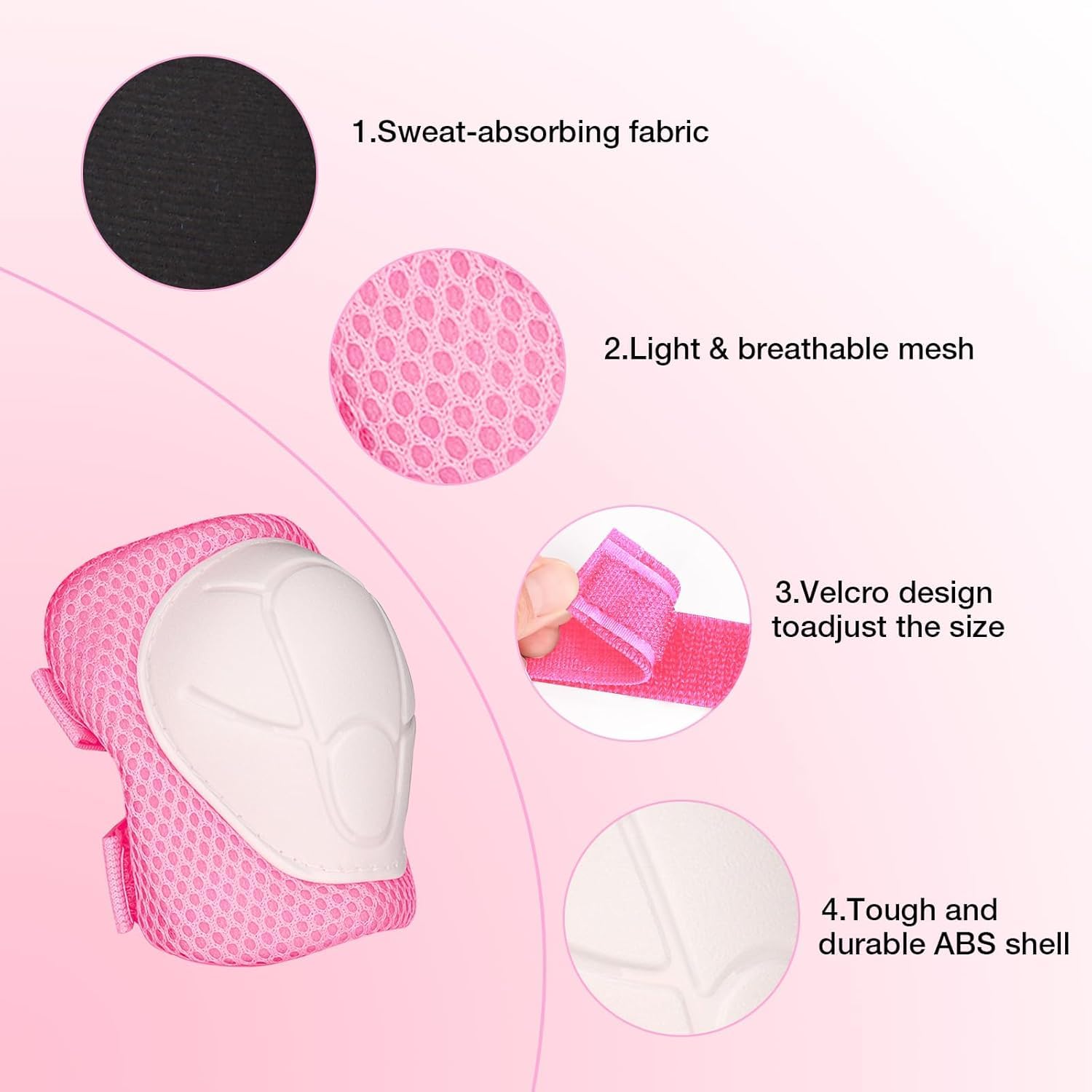 Protective Gear Set, Knee Pads for Kids 3-10 Years Old, Toddler Elbow Pads, Wrist Guards, Skating Cycling Bike Rollerblading Scooter (Pink, Medium（6-12years）)