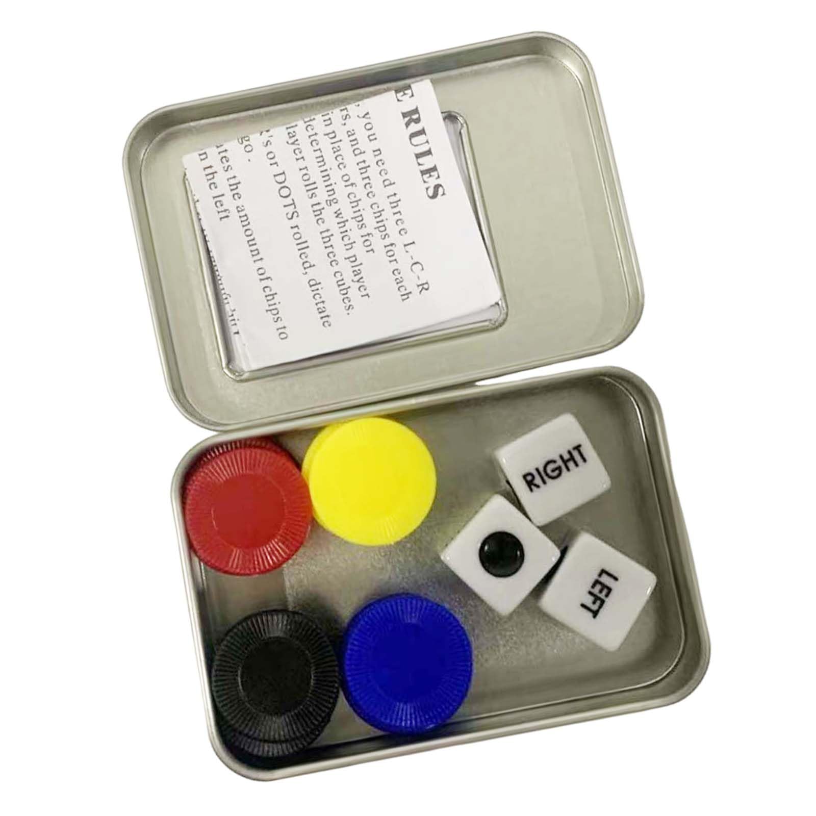 dinghaole Left Centre Right Dice Game Set - Kids and Adults LRC Dice Game Set with 3 Dice and 40 Coloured Chips - Tabletop Game Accessories for Camping, Parties, and Picnics