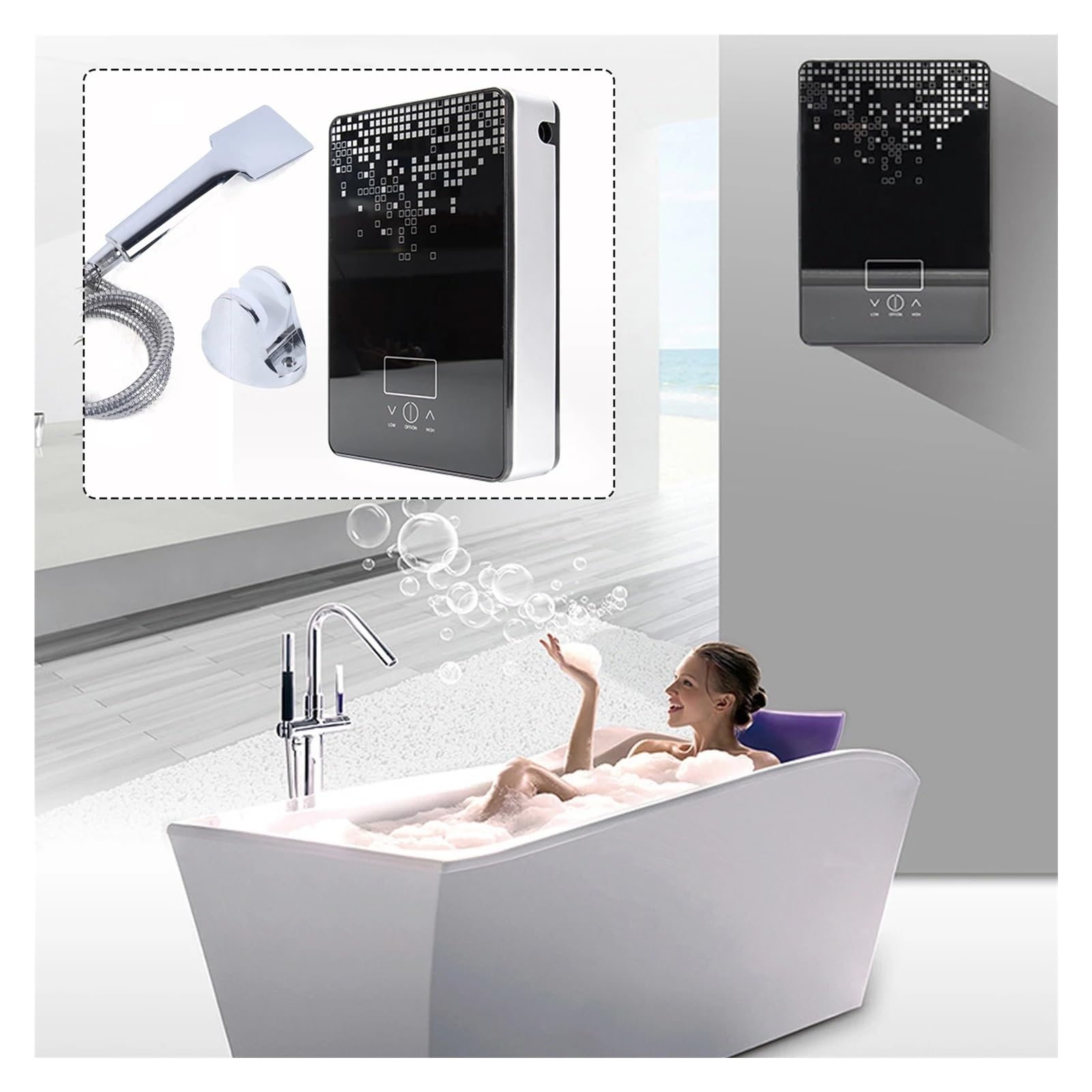 Set Di Acqua Calda For Doccia Da Bagno Senza Serbatoio, Scaldabagno Elettrico Istantaneo Digitale 6,5 ​​kW Veloce E Comodo