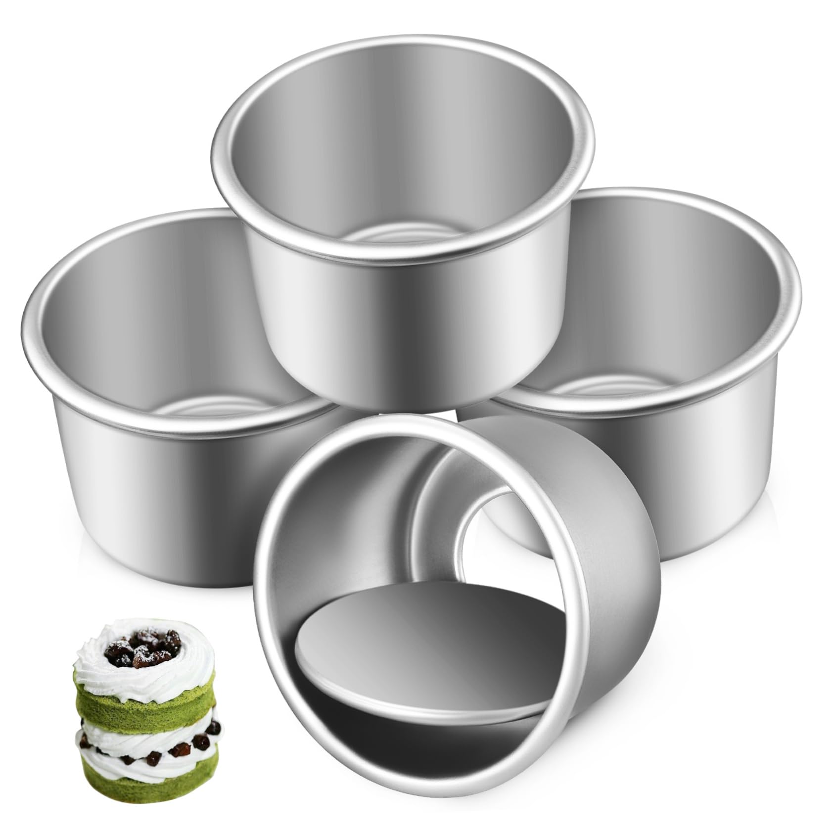 Ciieeo 4Pcs Small Round Cake Pans Nonstick Aluminum Baking Molds with Removable Bottom for Easy Cake Release Bakeware for Parties and Picnics