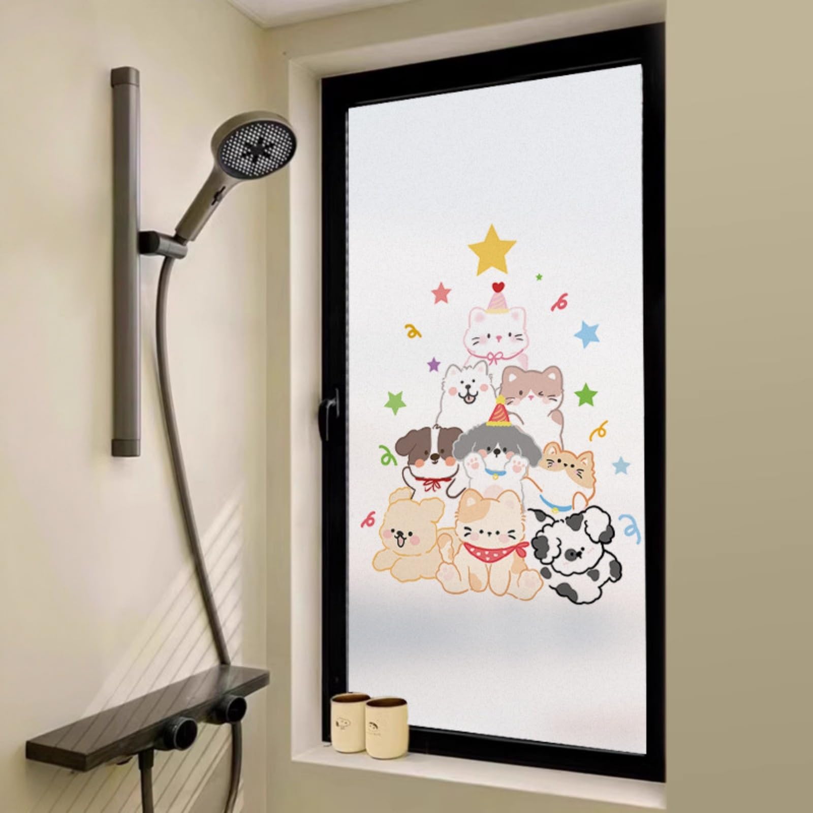 Fensterfolie Sichtschutz Für Glastüren Statisch Haftende PVC Milchglasfolie Ohne Kleber Dekorative Buntglas Optik UV Schutz Wasserfest Für Badfenster Und Sichtschutz(Style 3,90x200cm)