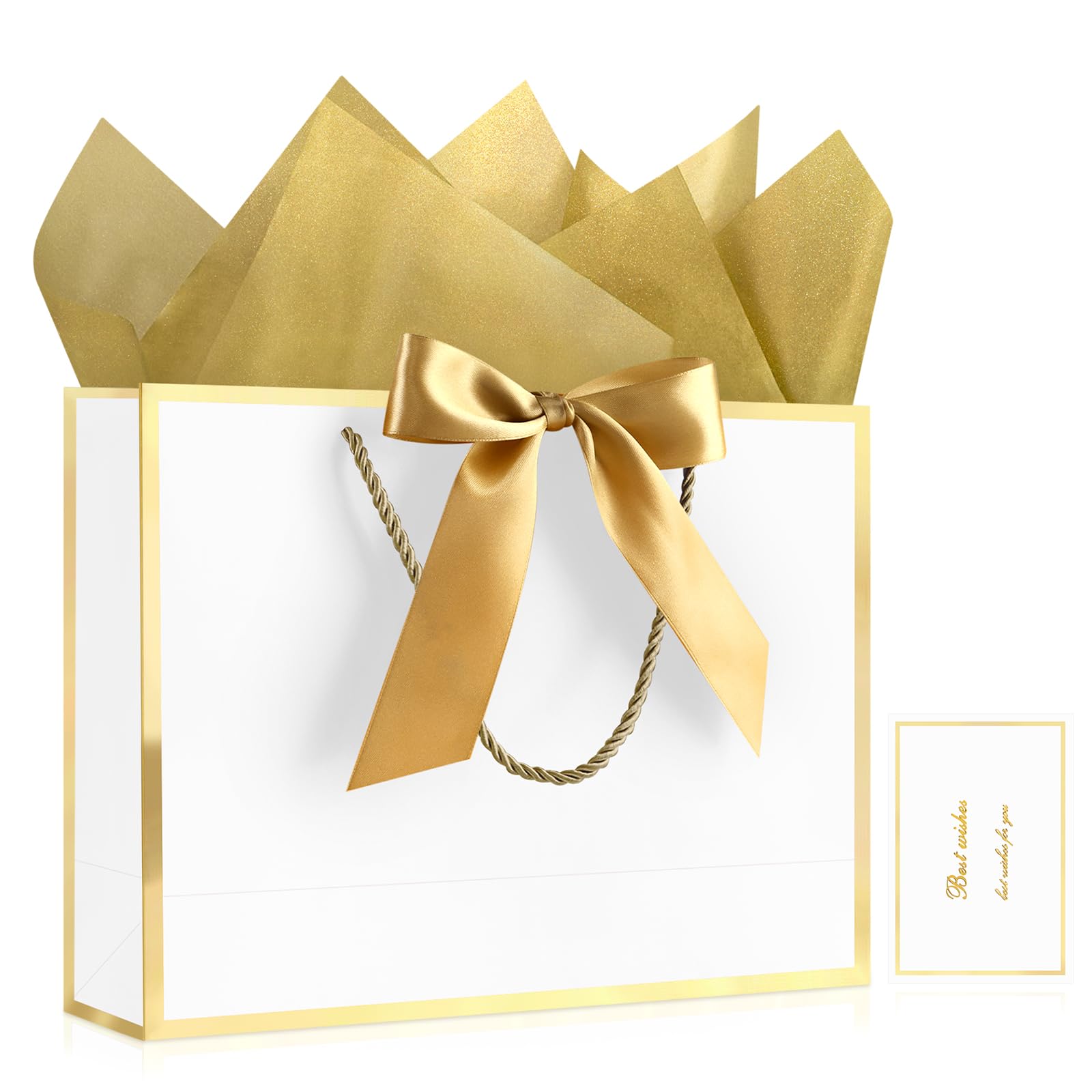 JMANNI White Medium Wedding Gift Bags with Handles, 13" for Bride