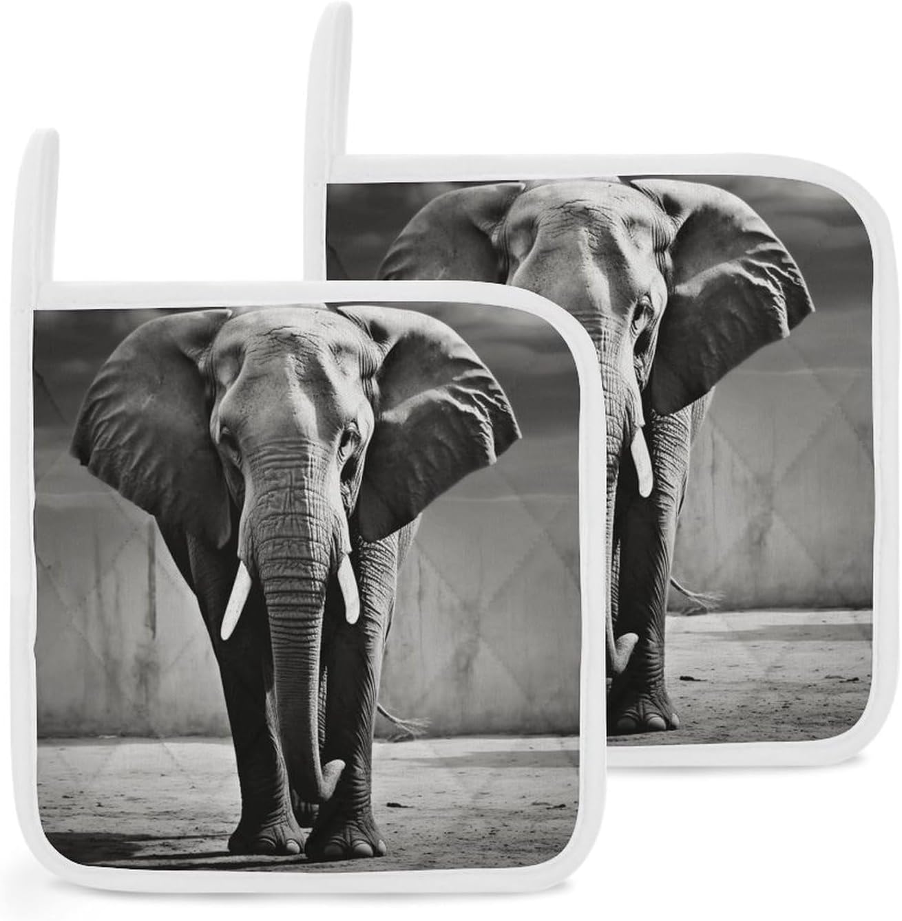 Black And White Elephant Polyester Heat Resistant Pot Pad Non Slip Anti Scald Hot Dish Mat Reusable Table Protector for Kitchen Hot Pot Mat Wear Resistant Heat Proof Table Pad for Countertop Dining Ro