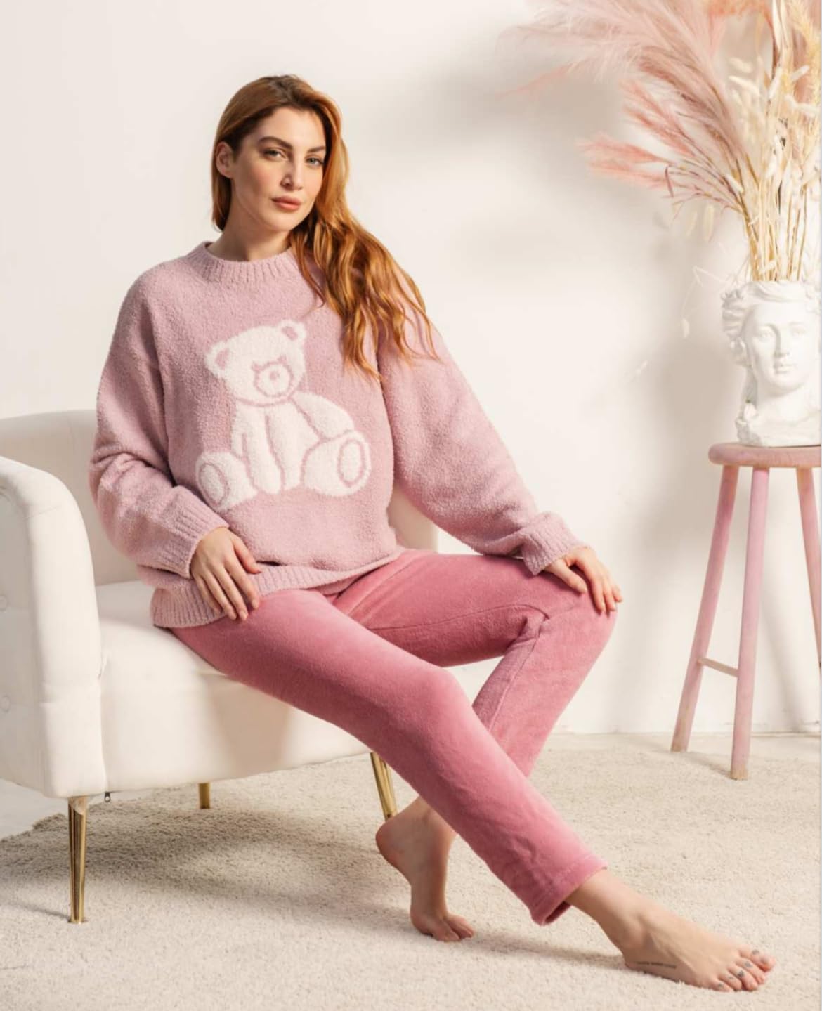 Pyjama femme polaire effet corail – Pyjama d'hiver molletonné doux