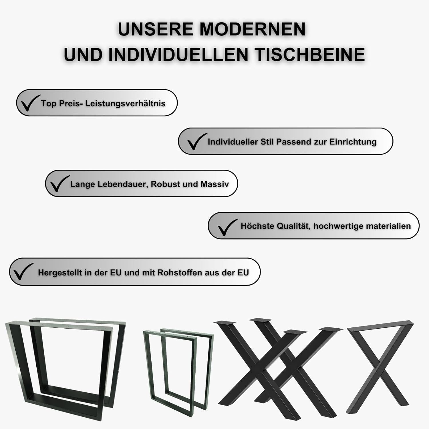 2x Tischküfen Schwarz, Tischgestell 70x70 cm, Einfache Montage, Tischbeine aus Metall in Industrial Matt, Ideal für DIY-Projekte wie Esstisch, Schreibtisch oder Wohnzimmertisch