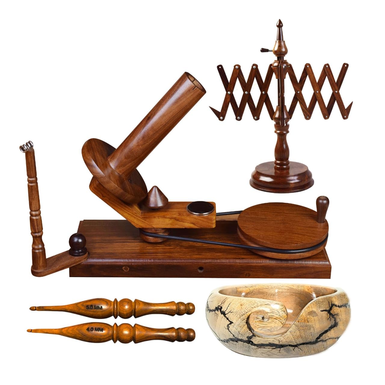 ESPLANADE Wooden Yarn Ball Winder & Swift Set for Knitting & Crochet | Hand Operated Wool Winding Machine with Yarn Bowl & Crochet Hooks | Premium Wooden Knitting Accessories-image-20
