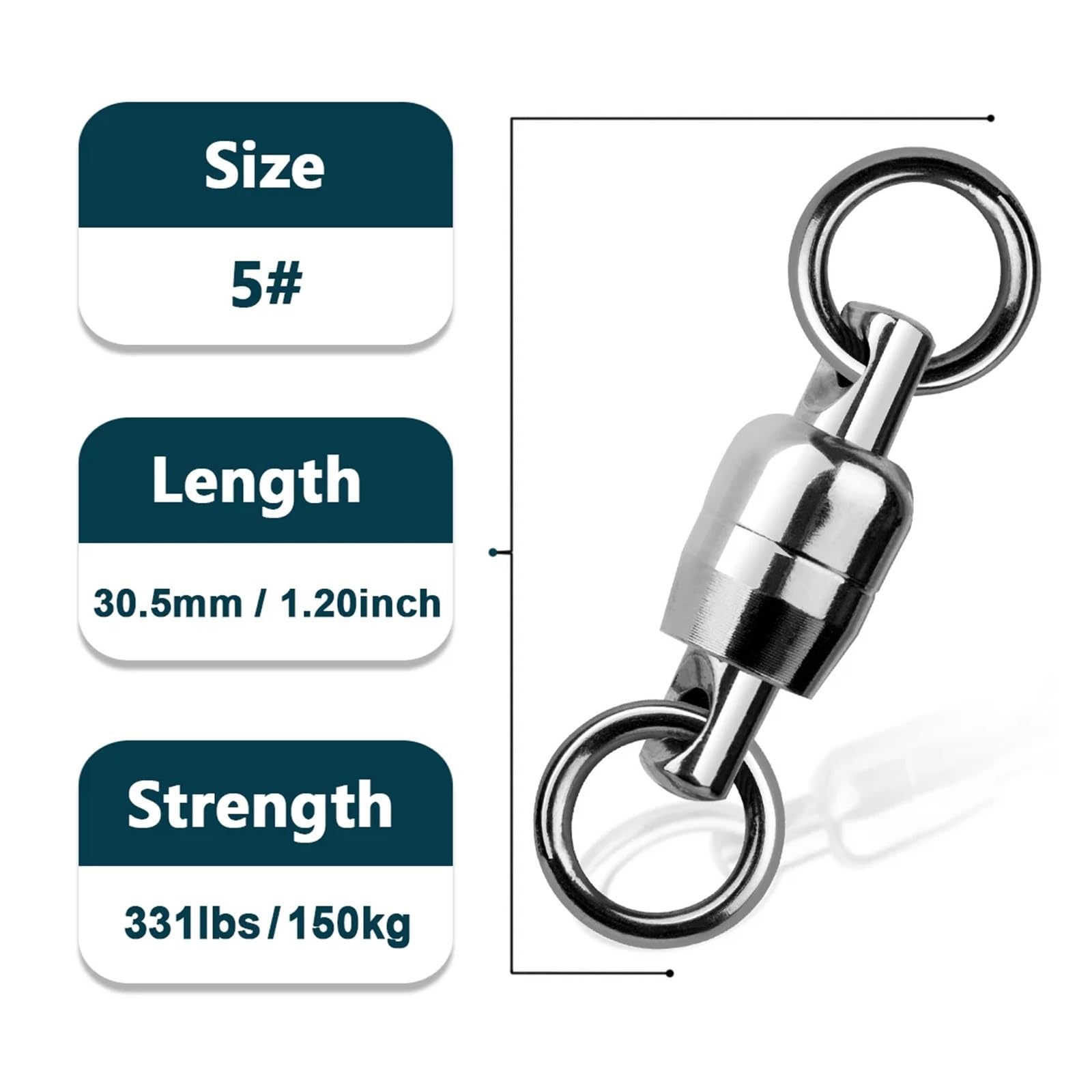 Lot de 10 à 30 émerillons à roulement à Billes en Acier Inoxydable for pêche à la traîne en Eau salée(Size5 (150kg 30.5MM),30 Pcs)