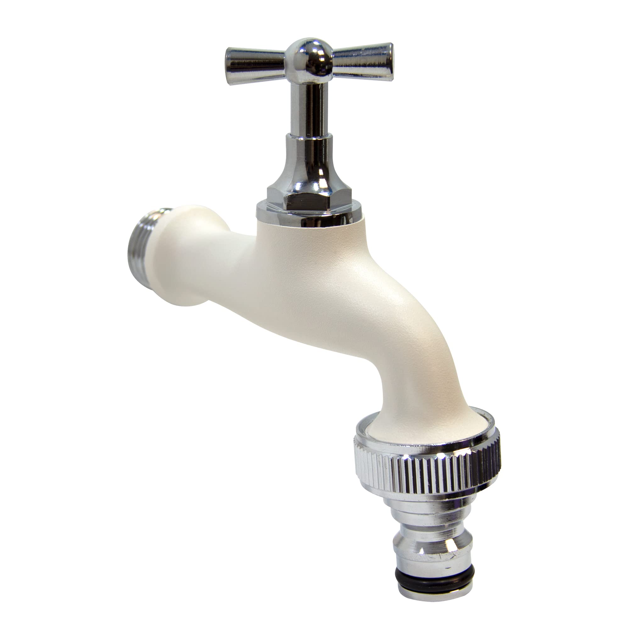 S&M 590207 Grifo de jardín regulable ½” blanco con toma automática para manguera COLORTAPS