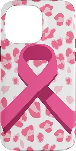Funda para iPhone 14 Pro Max con cinta rosa en estampado de leopardo para concientización sobre el cáncer de mama