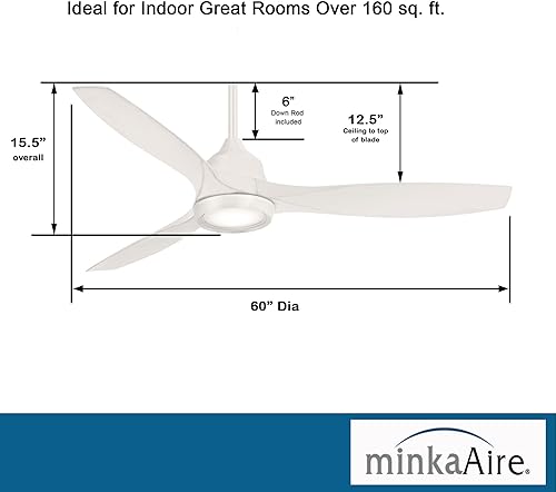 Miniatura 5 de Minka-Aire F749L-WHF Skyhawk Ventilador de techo LED de 60 pulgadas con cuchillas de madera tallada, luz LED integrada y motor de CC en acabado