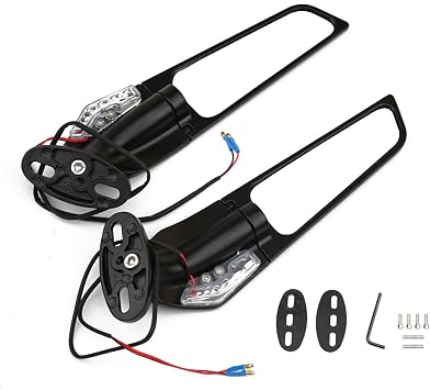 Motorcycle mirrors with indicators For Ninja ZX6R ZX10R 250 300 400 YZF R1 R3 R125 R15 R25 replacement wind wing side mirrors Stealth Rotatable 360 Adjustable Motorbike mirror big size with LED