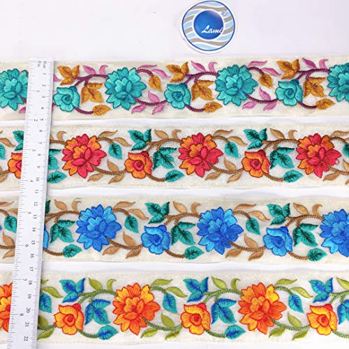 Cinta bordada multicolor turquesa Parsi Resham: Conecta con la esencia del lujo indio 4