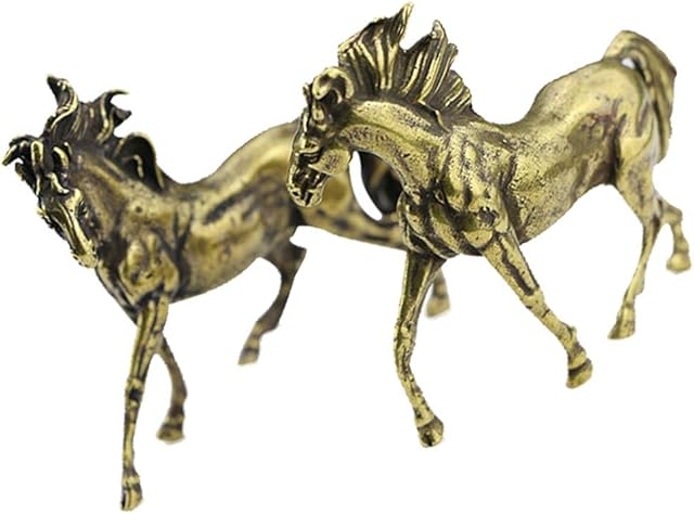 Garneck Brass Horse Figurines Retro Running Style Horse Statue Table Desk Animal Collectible Art Sculpture for Home Office Decoration 1 Pair