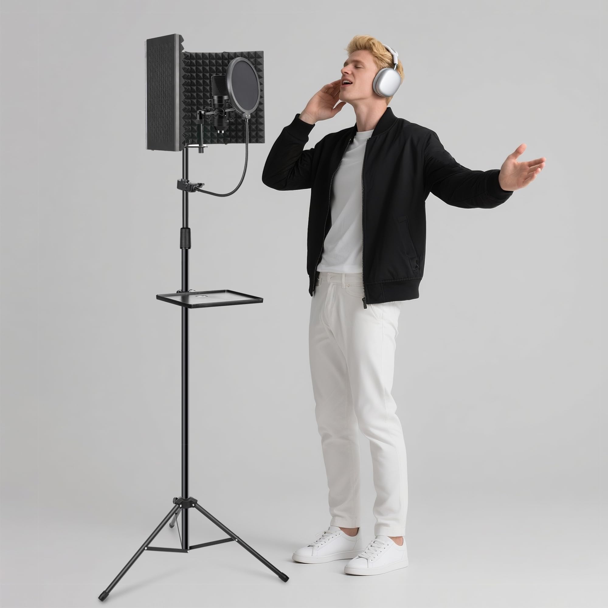 Mikrofon Isolationsschild Set, Schaumstoffschutz mit Pop-Filter, Stativständer, Faltbares Design