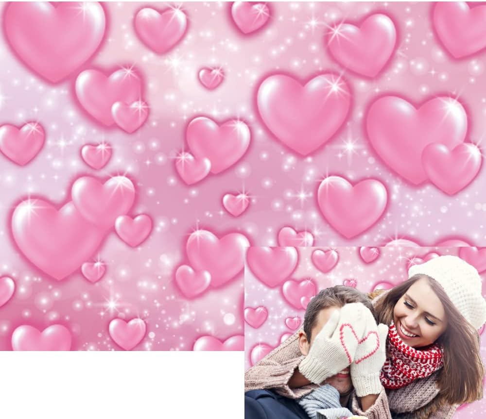 7x5ft Early 2000s Theme Pink Photography Background Pink Hearts Romantic Valentines Backdrop