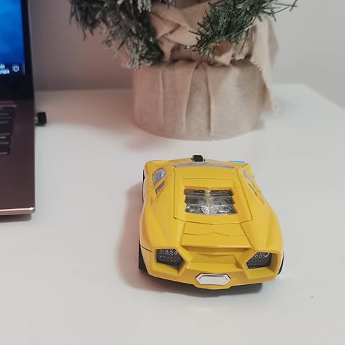 Miniatura 6 de Ratón inalámbrico, mouse deportivo para automóvil con faros LED, receptor USB, mouse inalámbrico en forma de coche para computadoras, laptop, Mac,