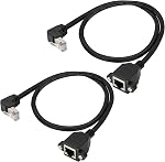Upward 90°Angle RJ45 LAN Network Extension Cable Cat6 RJ45 90 Degree Male to Female Shielded Ethernet Network Connector Screw Panel Mount 8P8C Cable [2pack/Upward ][0.6M/1FT]