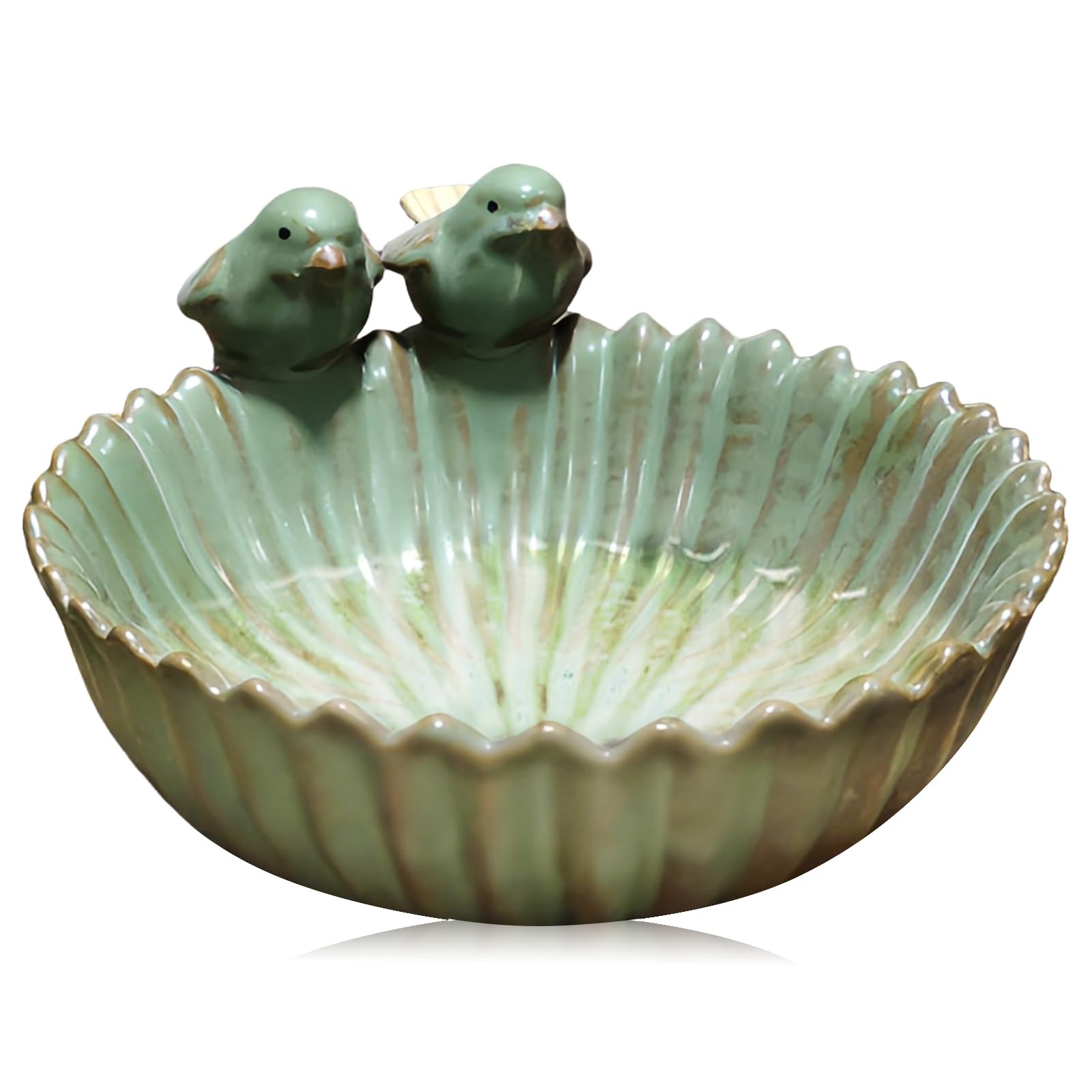 Bain Pour Oiseaux En Céramique Résistant Au Gel - Mangeoire Et Abreuvoir Extérieur, Décoration De Jardin 16x10 Cm