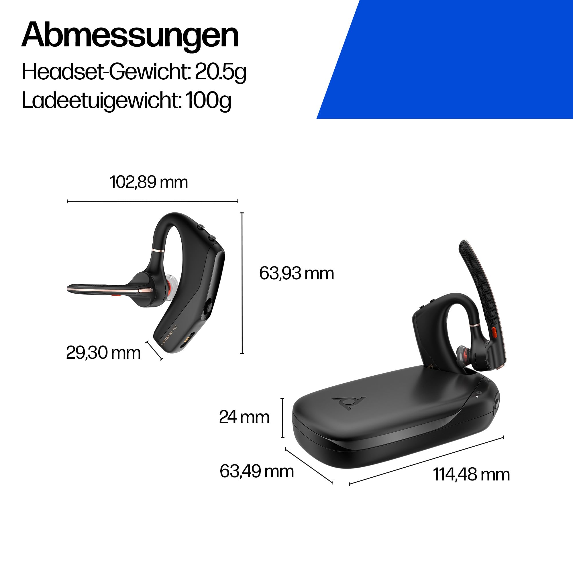 Poly Voyager Legend 50-M UC Bluetooth-Headset NoiseBlockAI WindSmart Smart-Sensor 10 Stunden Akkulaufzeit Geräuschunterdrückung Ladeetui Schwarz