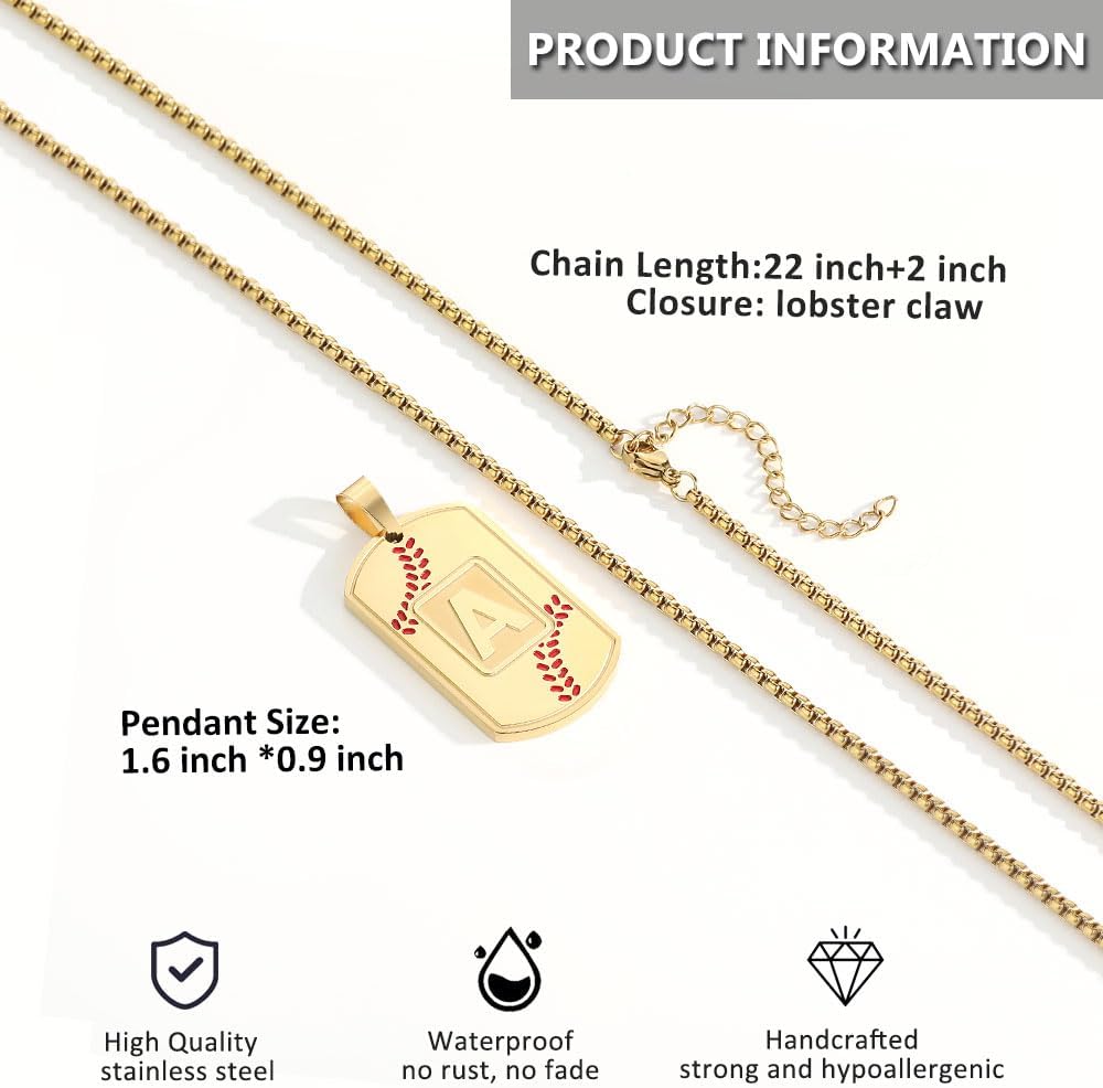 A-Z Dog Tag Necklace for Men - Baseball Charm Pendant, Stainless Steel Chain 22+2 Inches, Personalized Sports Athletes Jewelry Gift - Image 3