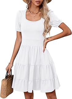 Women's Summer Dress Square Neck Formal Short Sleeve Business Elegant A-Line Casual Outfits Daily Midi Dress - Buy now