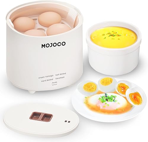 Mojoco Olla rápida para huevos – Mini olla para huevos al vapor, duros, cocidos suaves y Onsen Tamago – Caldera eléctrica para huevos en la cocina