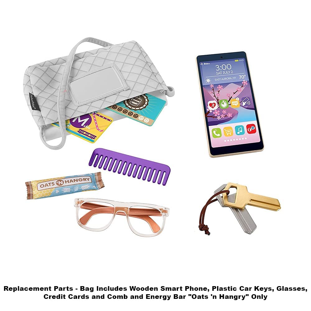 Replacement Parts for Fisher-Price Strut-n-Style Bag Playset - GKW04 ~ Replacement Bag Includes Wooden Smart Phone, Plastic Car Keys, Glasses, Credit Cards and Comb and Energy Bar Oats 'n Hangry