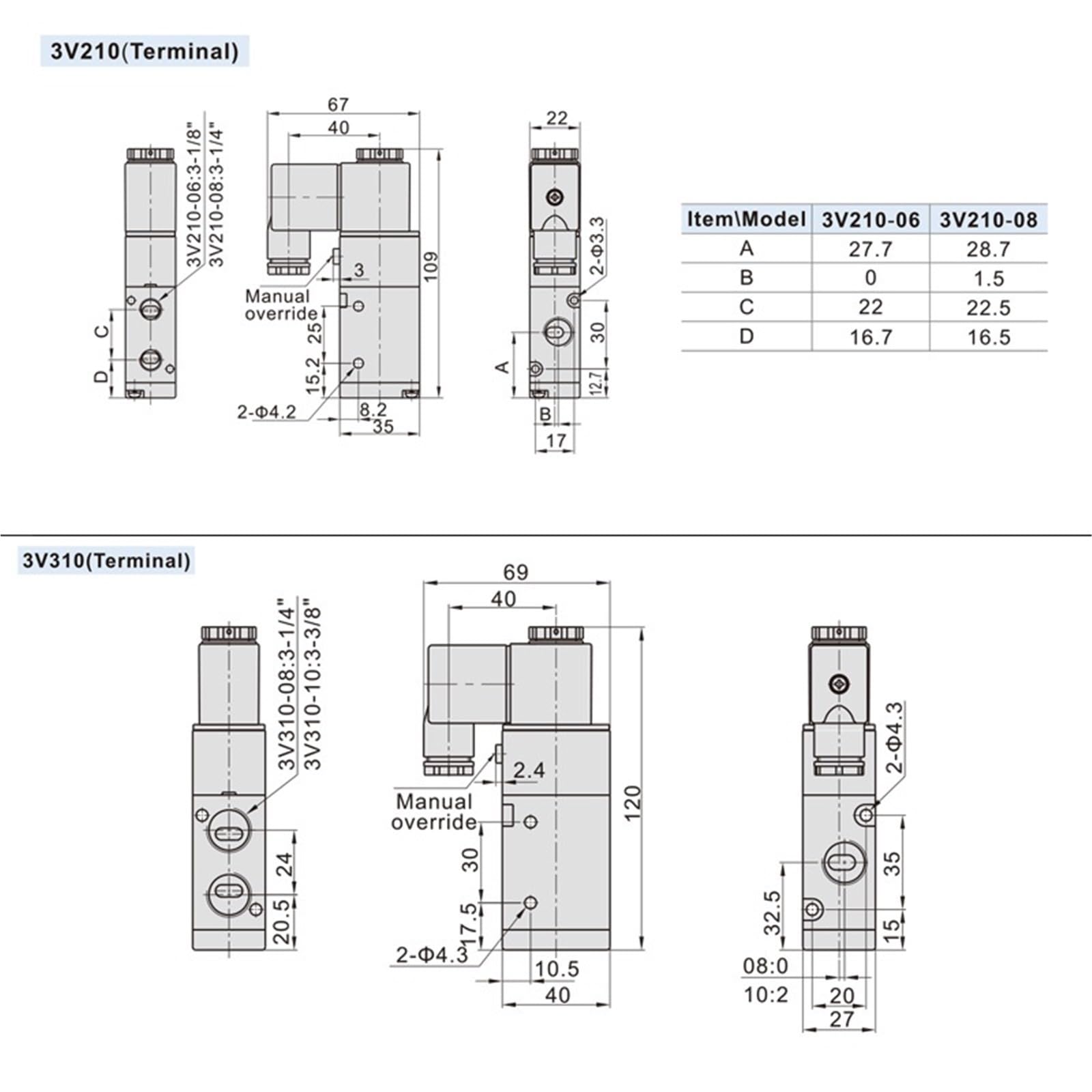 Elettrovalvola pneumatica 3V110-06/210-08/310-10NC/NO, 3 vie, 2 posizioni, controllo direzionale dell'aria, 1 unità(3V110-06-NO,AC24V)