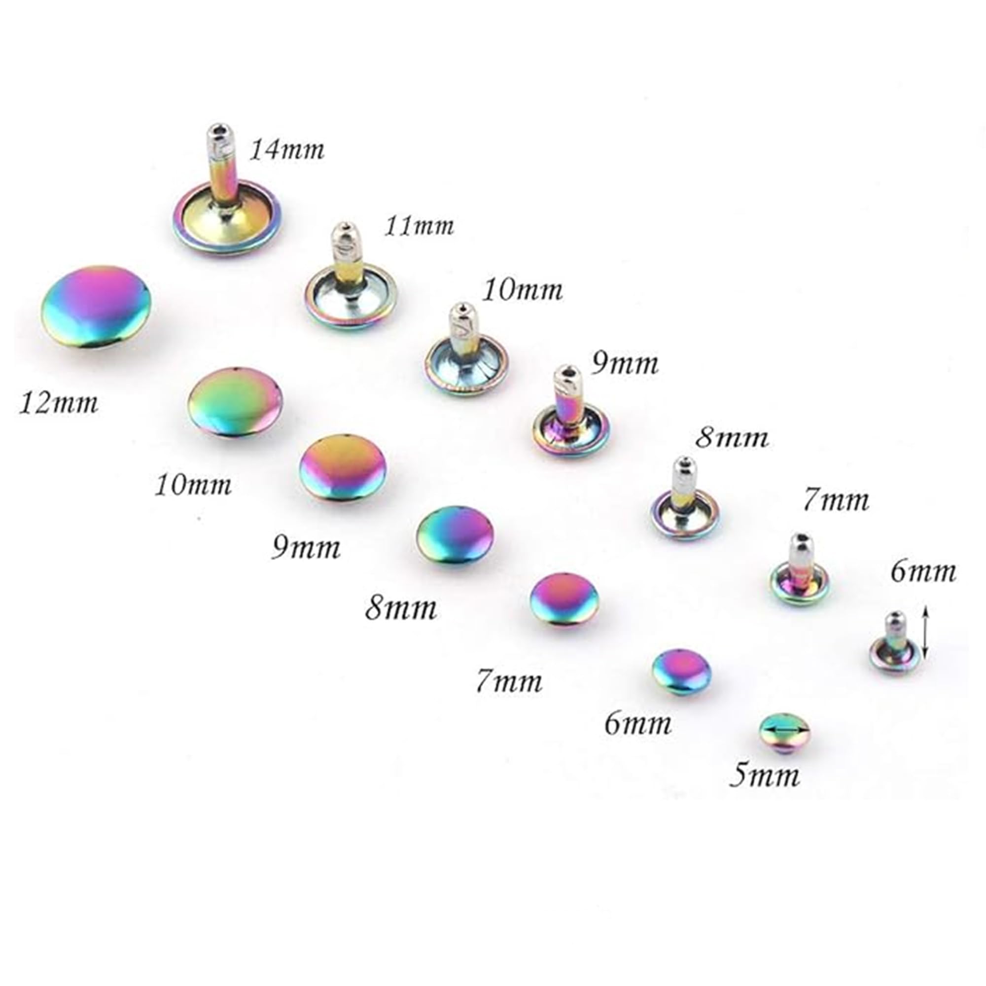 Rainbow Double Cap Rivets,Metal Button Round Jewelry Rapid Rivet,Rivet Studs for Purse Bags Handbags Shoes Jeans Belts Leather Craft DIY (Cap 10mm 100pcs)