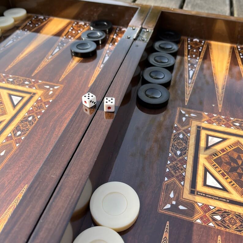 Backgammon grande antiguo de 19 pulgadas para adultos, juego de mesa de madera hecho a mano miniatura 5