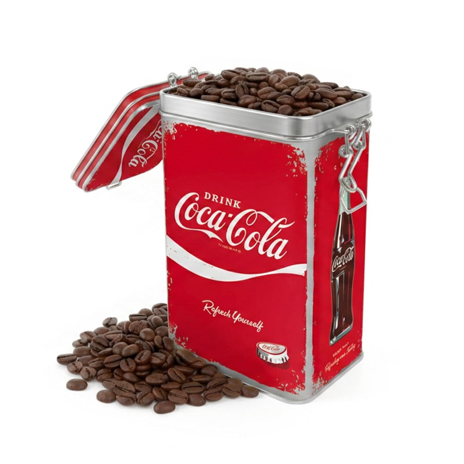 Nostalgic-Art Retro Coffee Can, 1.3 L, Coca-Cola – Refresh Yourself – Gift Idea for Coca-Cola Fans, Official License Product (OLP), Can with Flip-Top Lid, Vintage Design