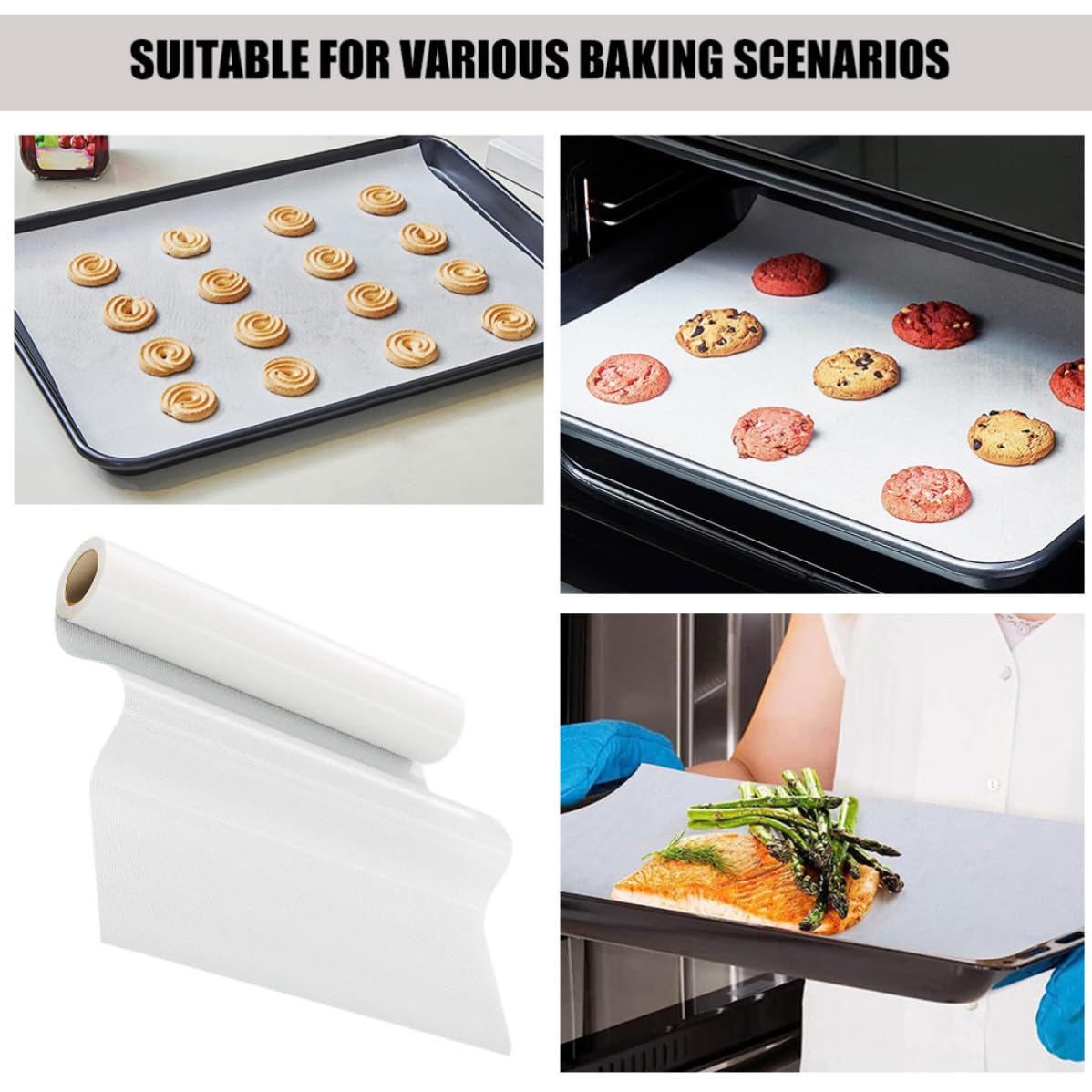 Backmatte aus und Silikon für Wiederverwendbar Rutschfest Weiße Antihaft Gebäckmatte Sicheres Backen Backofen und Heißluftfritteusen