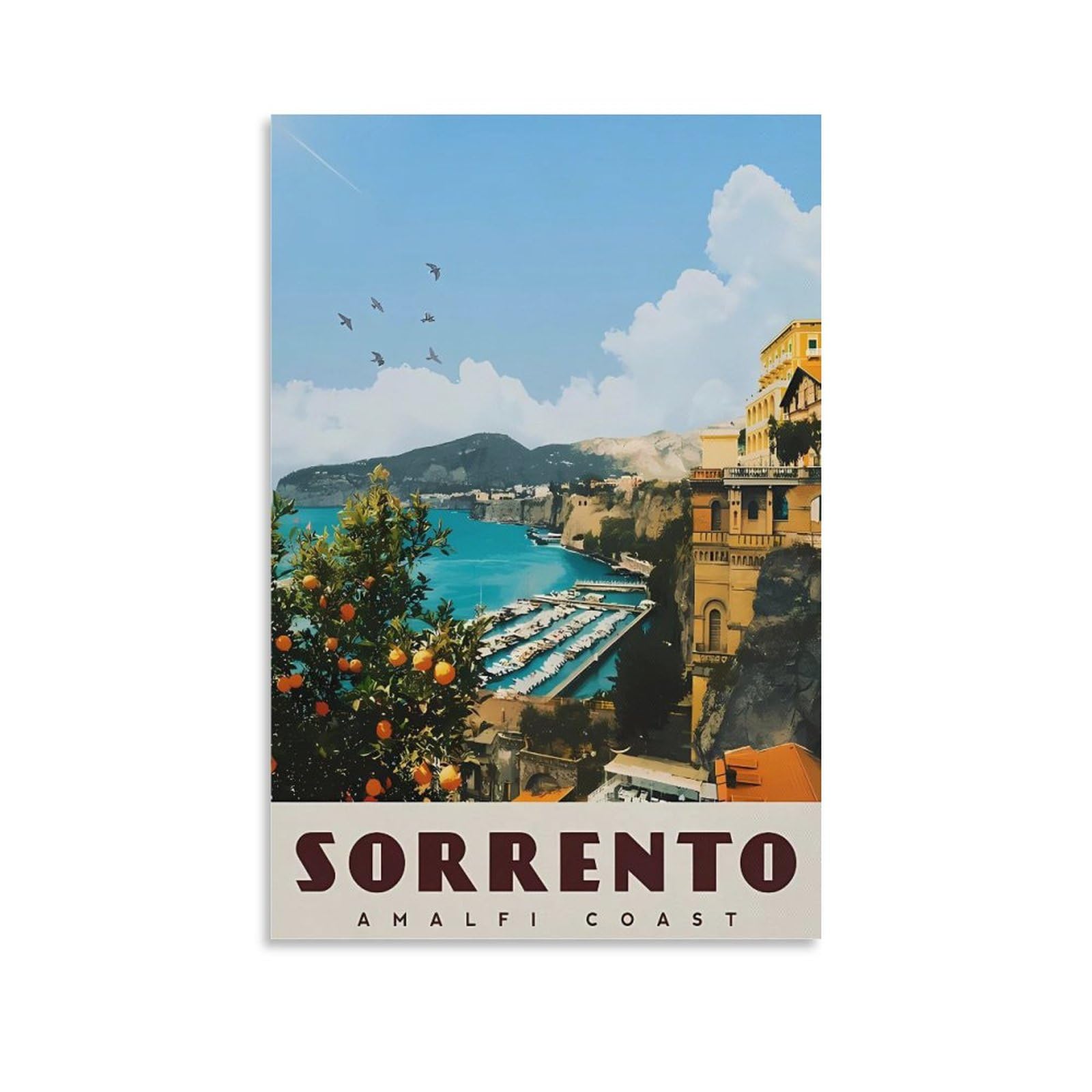 Sorrento Amalfi Coast Vintage Travel Posters 12x18inch(30x45cm) Canvas Print for Living Room, Bedroom, Dorm, Home, Office Wall Decoration