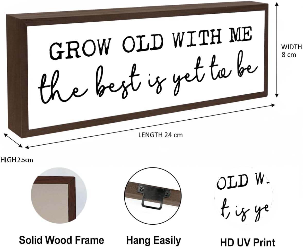 Grow Old with Me the Best is Yet to Be Sign, Romantic Wood Signs, Farmhouse Wooden Wall Plaque, Decorative Wooden Table Sign, Anniversary Decoration, Farmhouse Home Decors, 17.8x4x1.2 inches image 5