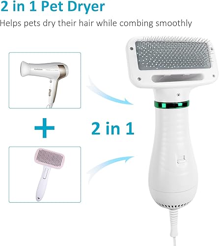 Miniatura 2 de Secador de pelo para mascotas, secador de pelo 2 en 1 con cepillo deslizante, secador de pelo para perros con 2 cepillos ajustables de ajuste de