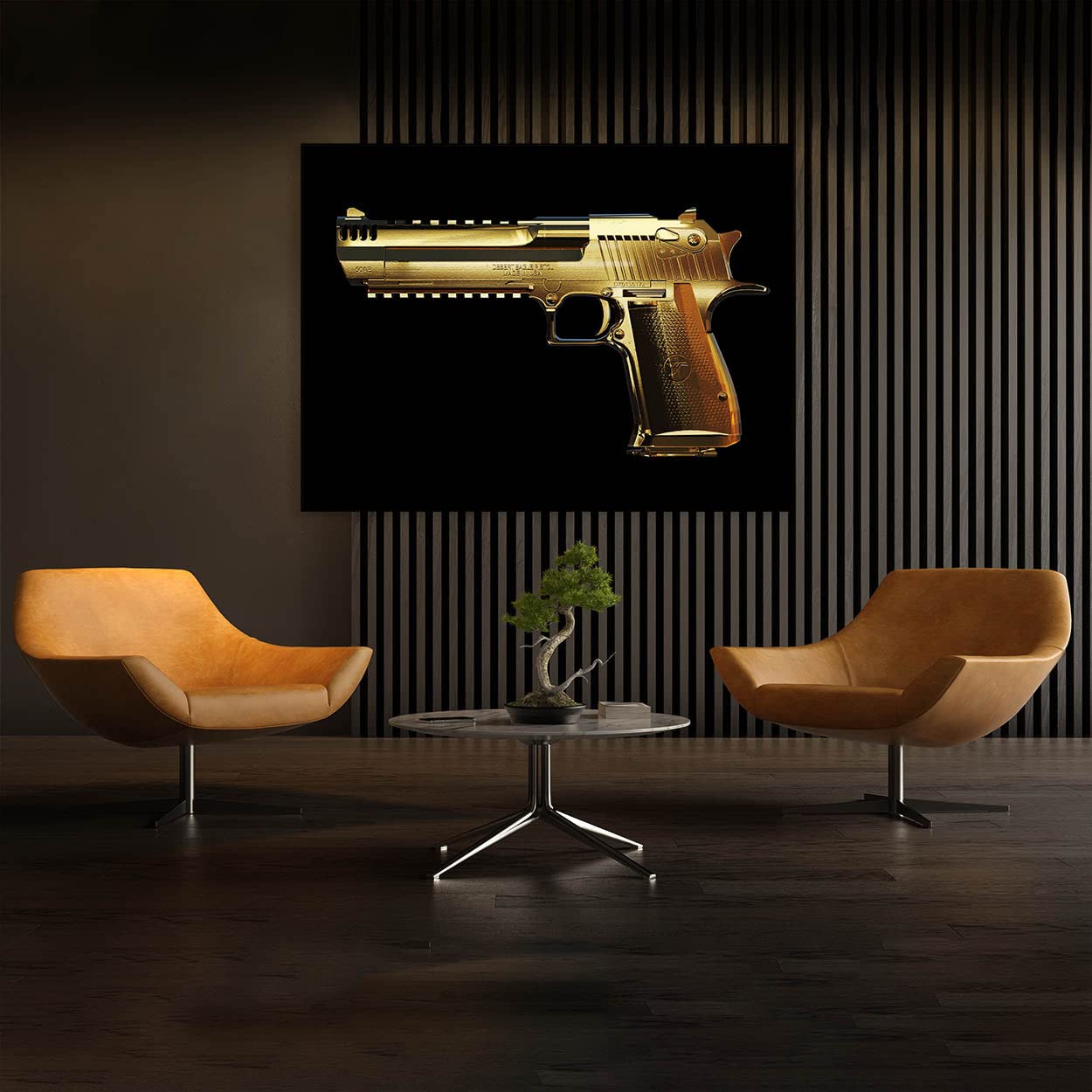 Arte en lienzo de águila del desierto, pistola de oro, ejército, soldado militar, decoración del hogar, póster de pintura, talla XL, 48 x 36 pulgadas, 1.5 pulgadas, lienzo de sentido