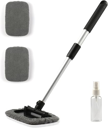 UYYE Herramienta de limpieza de parabrisas, kit de limpieza de automóvil con mango retráctil y paño de microfibra, accesorios interiores y
