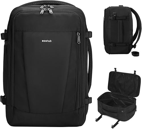ECOHUB Mochila de viaje para artículos personales con 13 bolsillos, bolsas de transporte para aviones, Negro -, Negocio