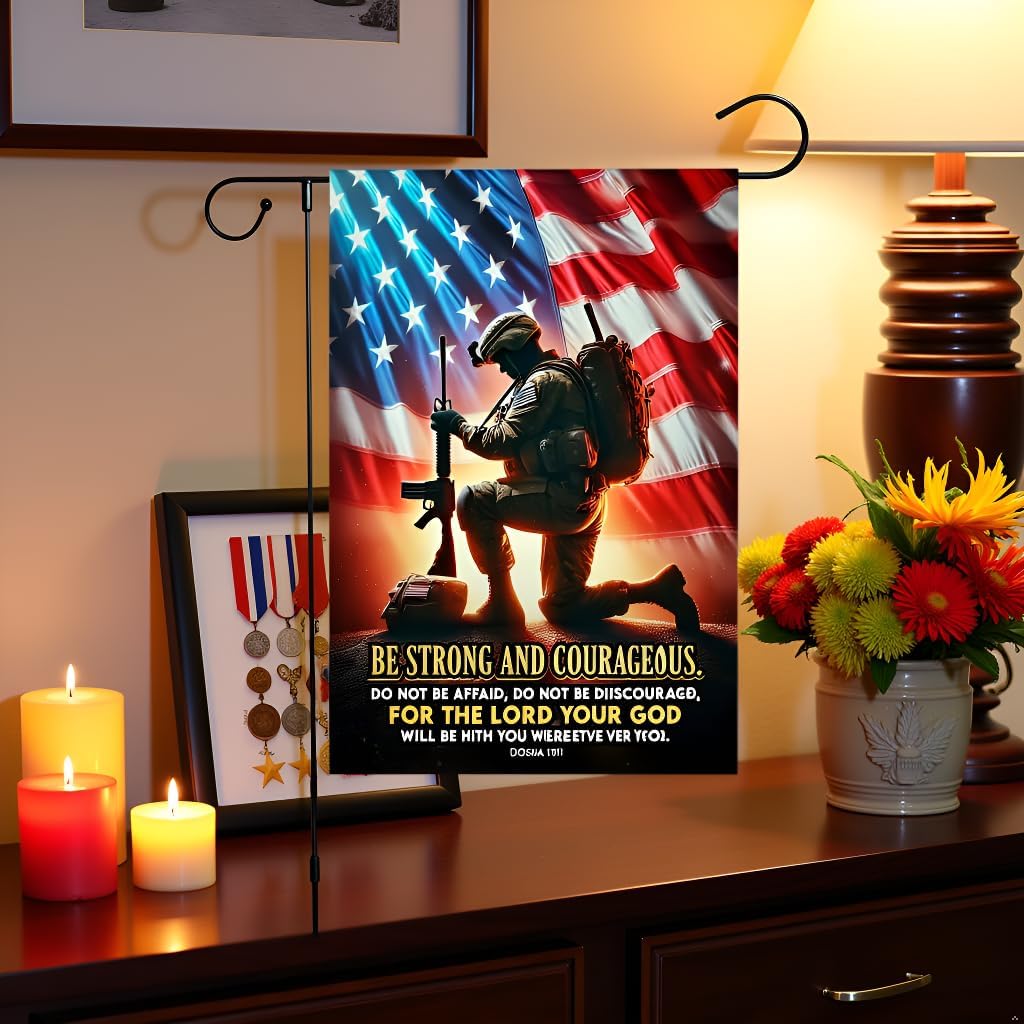 Christian Military Praying Soldier Garden Flag 12x18 In Doublesided Joshua 1:9 Bible Verse Outdoor Decor Veterans Day Memorial Day Faith Tribute for US Military - Image 9