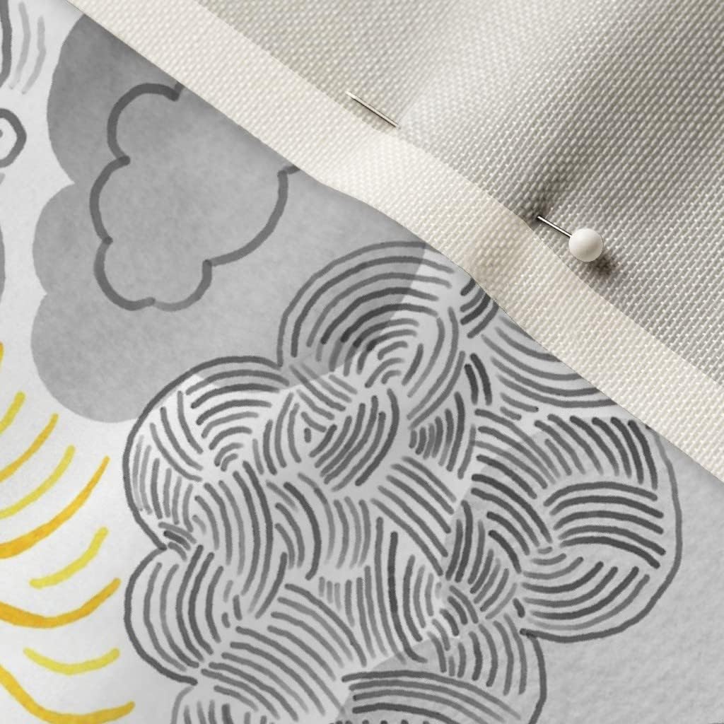 Spoonflower Fabric - Sun Shines Clouds Yellow Gray Grey Watercolor Sunshine Printed on Upholstery Velvet Fabric Fat Quarter - Upholstery Home Decor Bottomweight Apparel