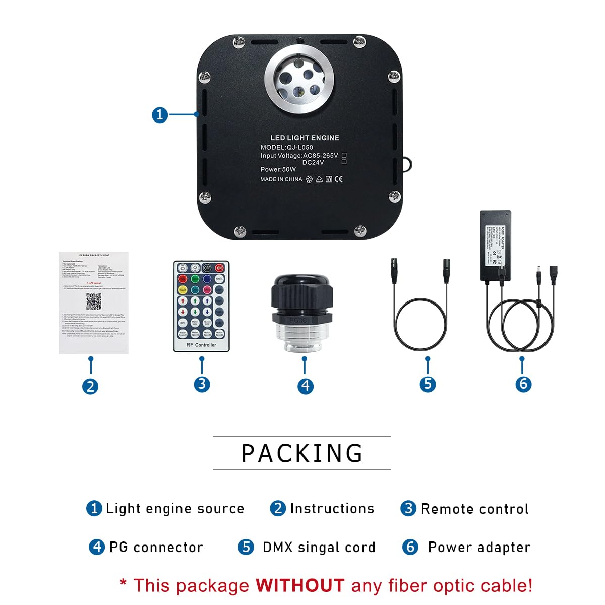 optic LED ライト AKEPO 50W RGBW Twinkle Fiber Optic Light Engine, Twinkle + DMX