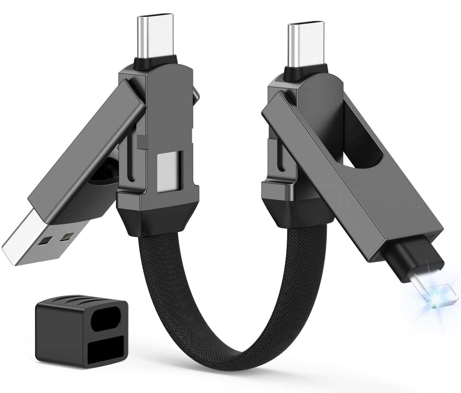 4-in-1 Multi Charging Cable, Zinc Alloy Magnetic Keychain, Fast Charger with Type C/IP Connectors for MacBook/Phones/iPad,60W PD Portable Charger for Gift