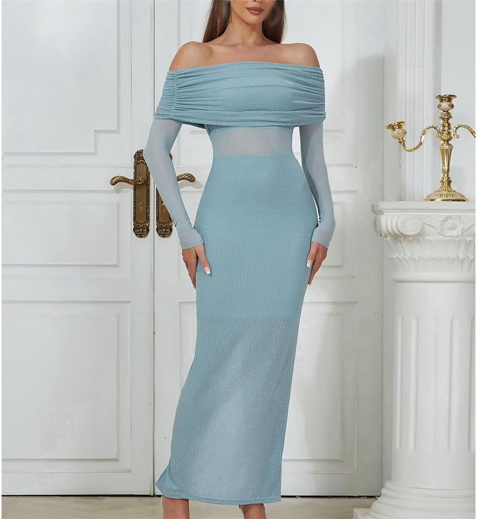 JSEIAJB Spring and Sexy Busting Models Strapless Mesh Splicing Slim Dress Female