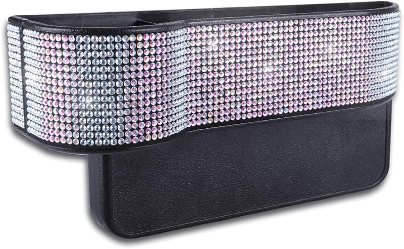 JUSTTOP Bling Organizador de asiento de auto, organizador de almacenamiento de consola de asiento, relleno de espacio para asiento de auto con ranura lateral, 1 pieza para el lado del conductor, accesorios interiores del auto (diamantes multicolores)