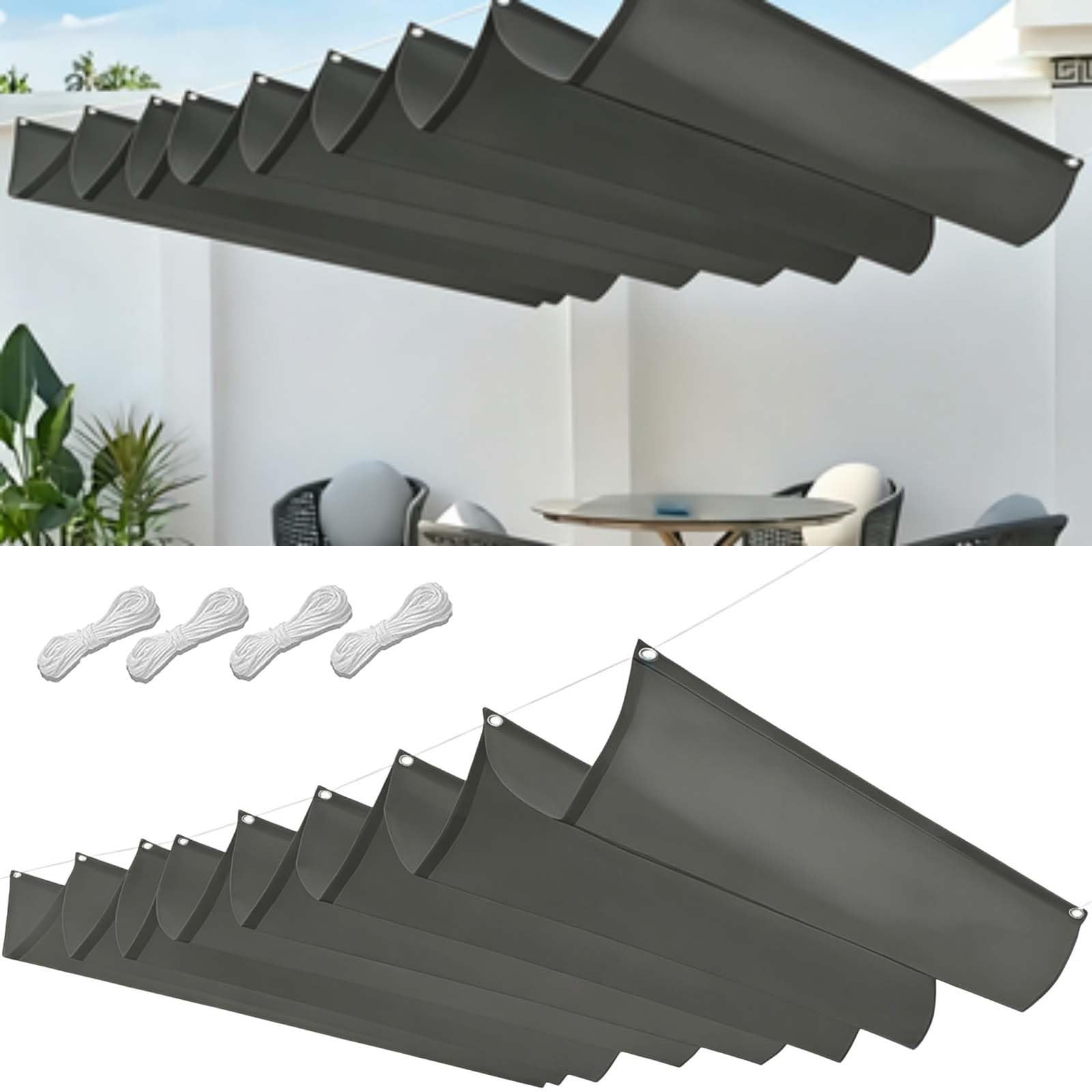 Maska Przeciwsłoneczna Z Materiału 150 x 360 cm Blokujący 98% UV Wodoodporna Osłona Pergoli Ogrodowej Z Oczkami I Sznurkiem Do Ogrodu Zewnętrznego, Patio, Trawnika, Jasny szary