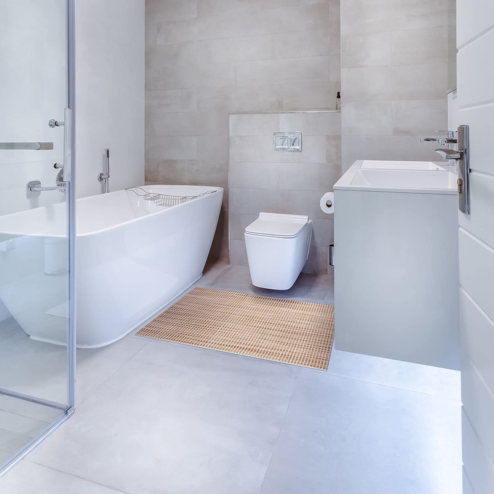 ANRO Alfombra de baño de espuma suave alfombrilla de baño y ducha antideslizante badläufer uni falso beige 500x65 cm