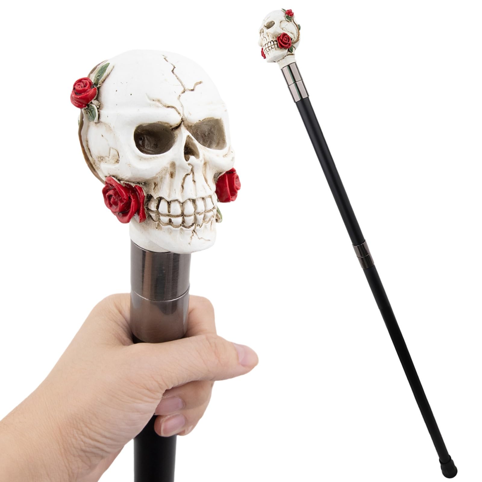 Bastón con Calavera de Rosas, Bastón de Lujo para Hombre y Mujer, Cetro Antideslizante Extraíble, Cospaly Vintage Party 93 Cm