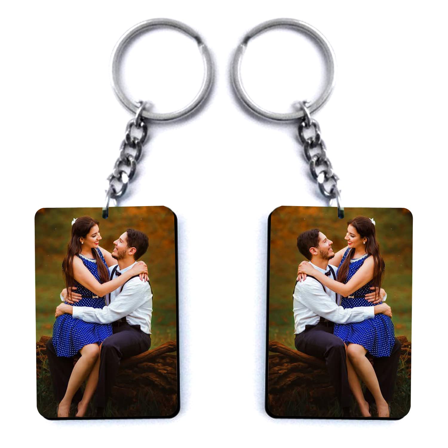 GetexcitingPersonalised Photo/Name Keychain Customised Photo Key Chain With Picture For Bike, Car, Home, Scooty, Office (Multicolour 5.7X4.4 Cm) Set Of 2 Keychains