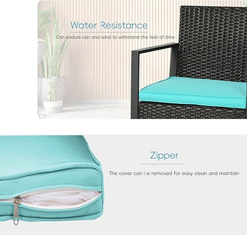 Miniatura 4 de Muebles de exterior, muebles de porche con bastón elástico de polietileno, juego de patio de 3 piezas con mesa de cristal, juego de muebles de